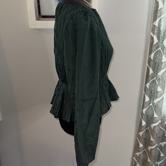 Bohme Pleated Puff Sleeve Peplum Blouse SZ Small - Picture 7 of 9